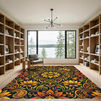 Golden Sunburst Floral Ornate Tapestry Rug