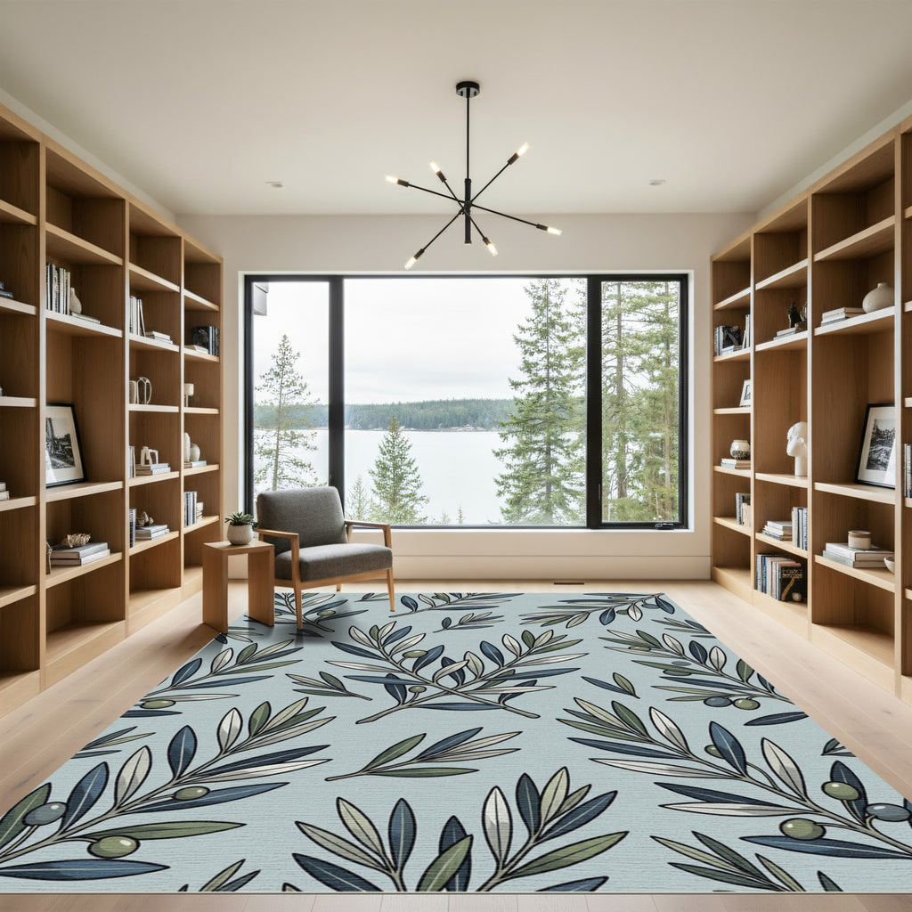 Sage Olive Branch Botanical Illustration Rug