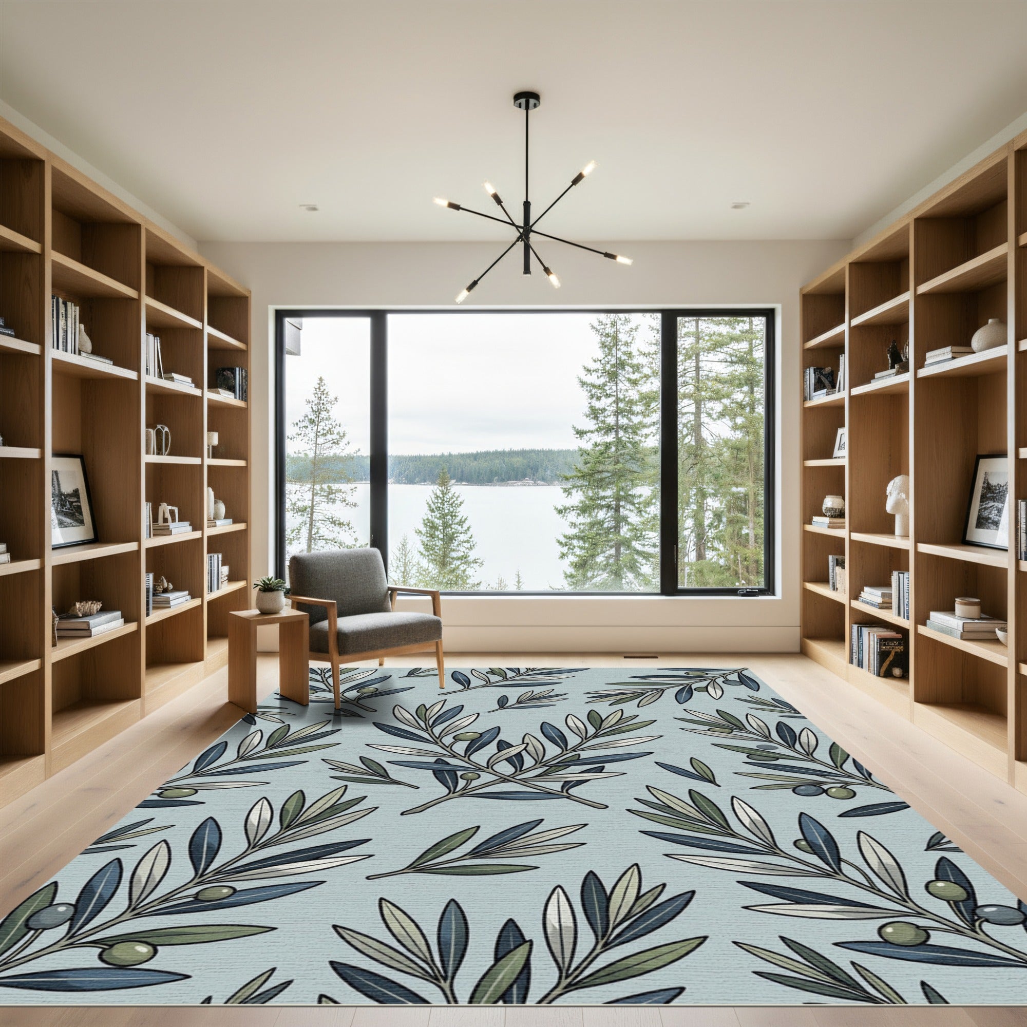 Sage Olive Branch Botanical Illustration Rug