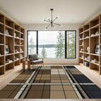 Earthy Plaid Beige Brown Squares Rug
