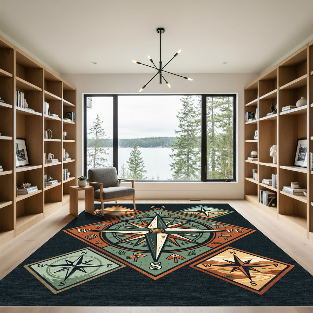 Vintage Compass Earth Tone Diamond Rug