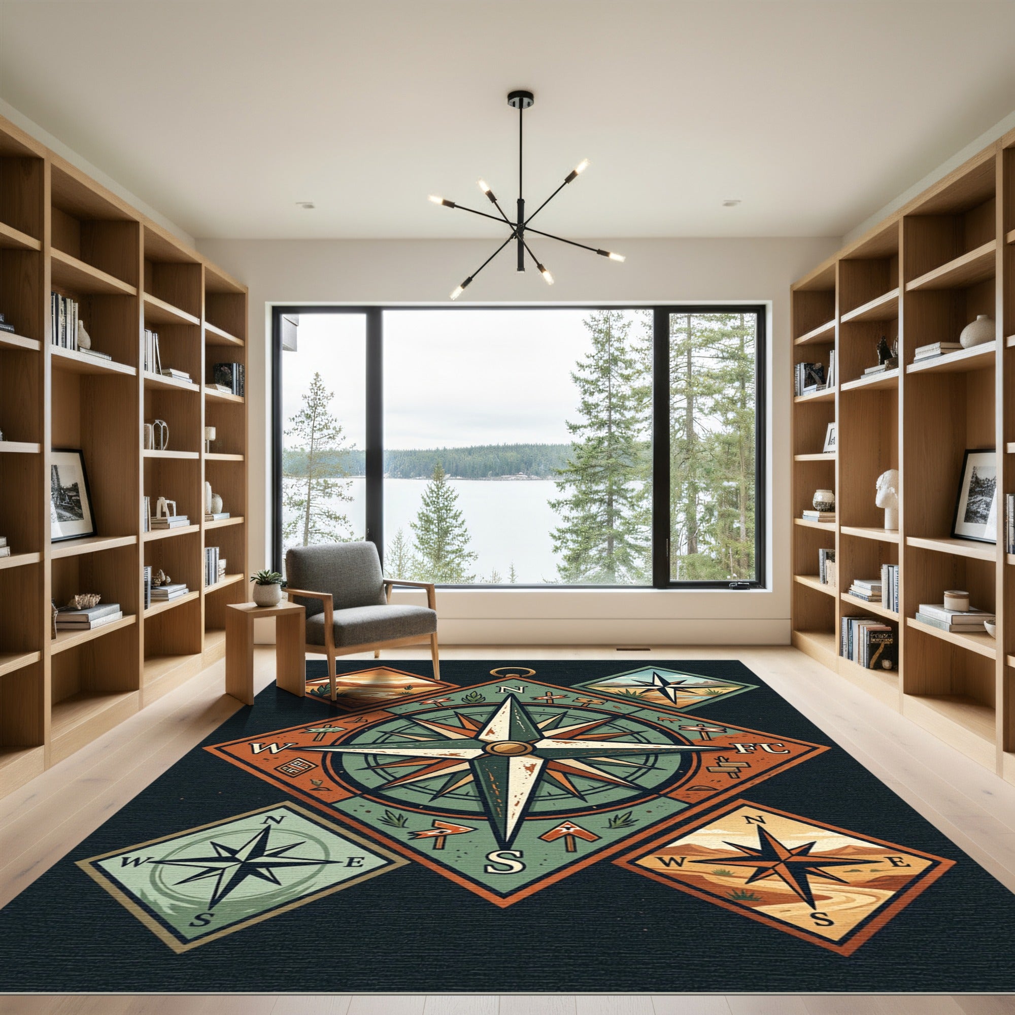 Vintage Compass Earth Tone Diamond Rug