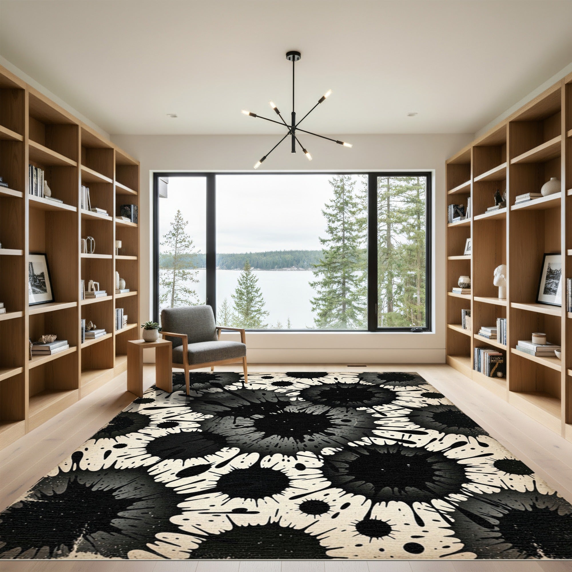 Abstract Black Splatter Burst Rug