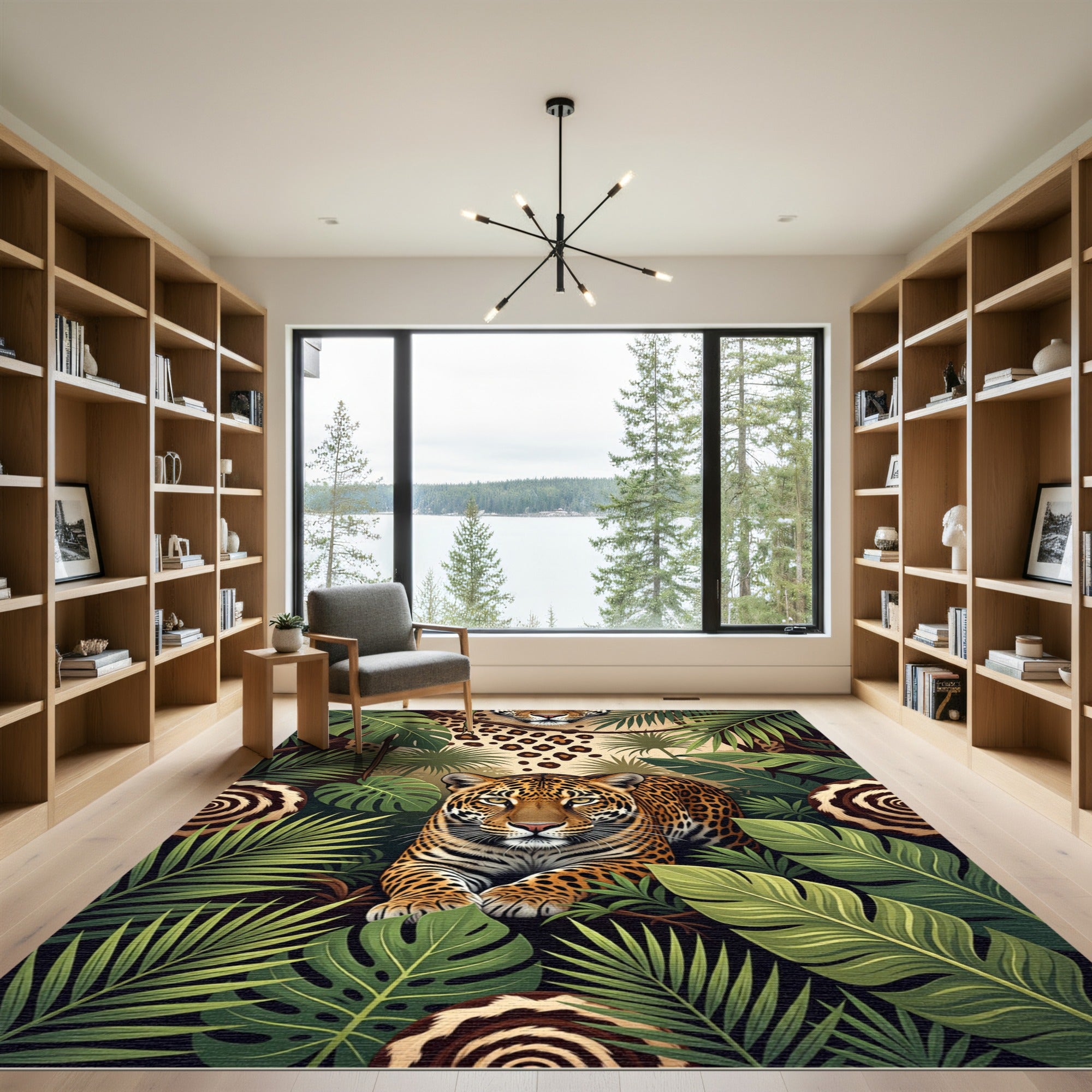 Jungle Jaguar With Tropical Foliage Rug