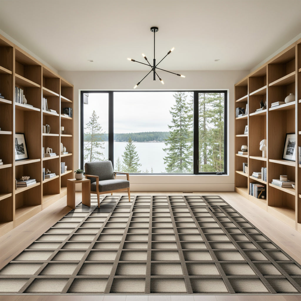 Geometric Beige Woven Lattice Rug