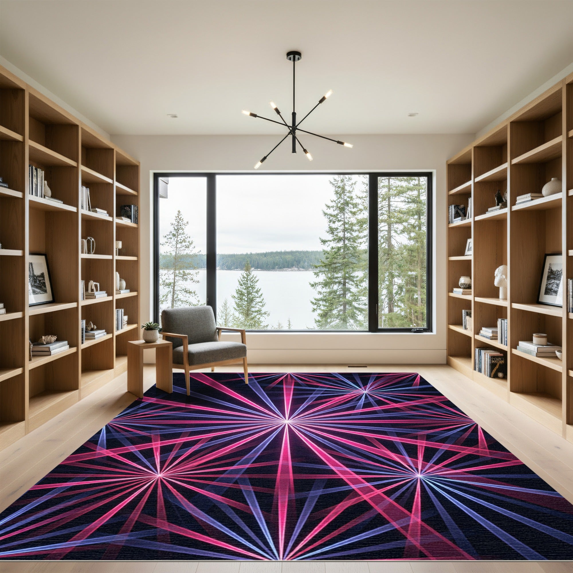 Neon Starburst Abstract Radiant Pink Blue Rug