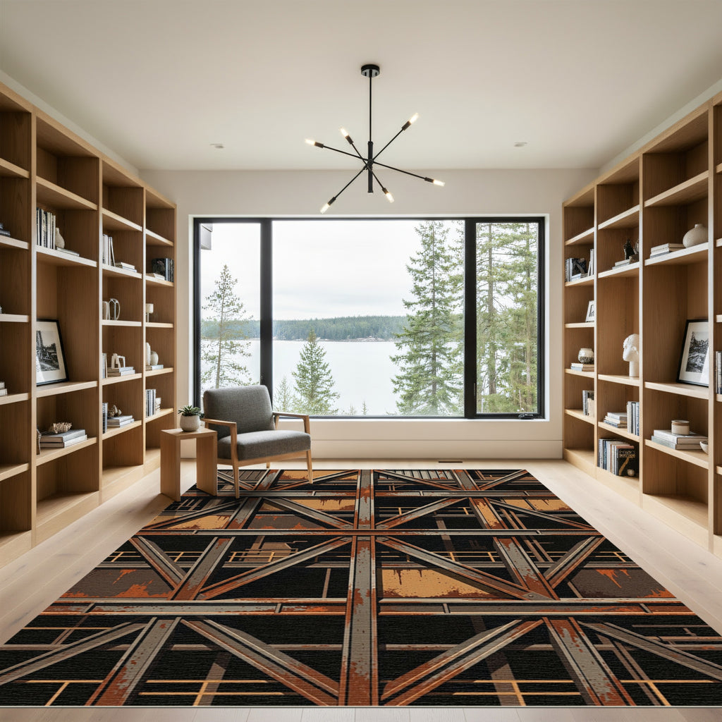 Industrial Rusty Metal Geometric Frame Rug