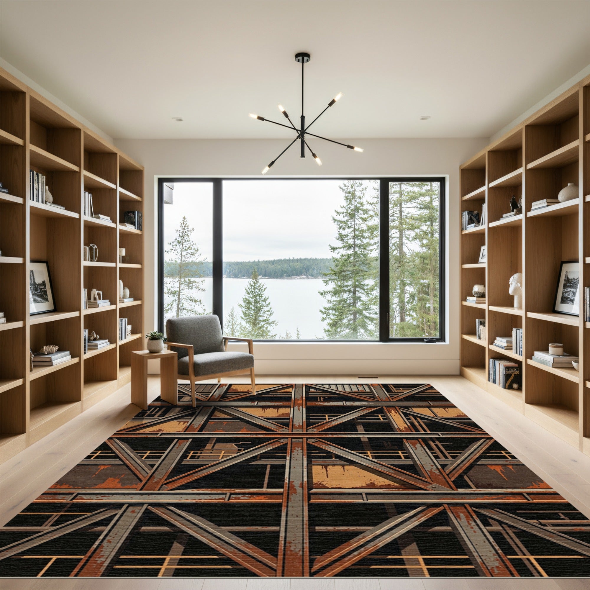 Industrial Rusty Metal Geometric Frame Rug