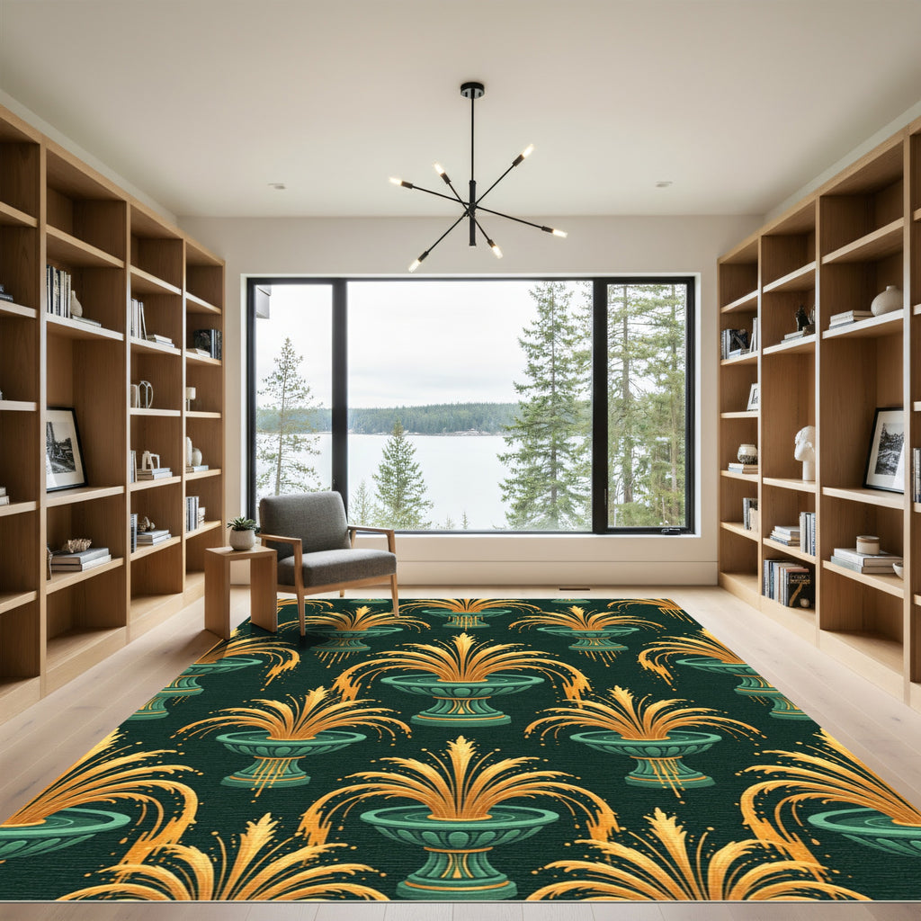 Art Deco Emerald and Gold Fountain Rug