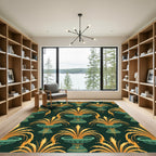 Art Deco Emerald and Gold Fountain Rug