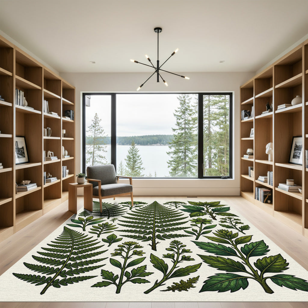 Lush Green Botanical Forest Ferns Rug