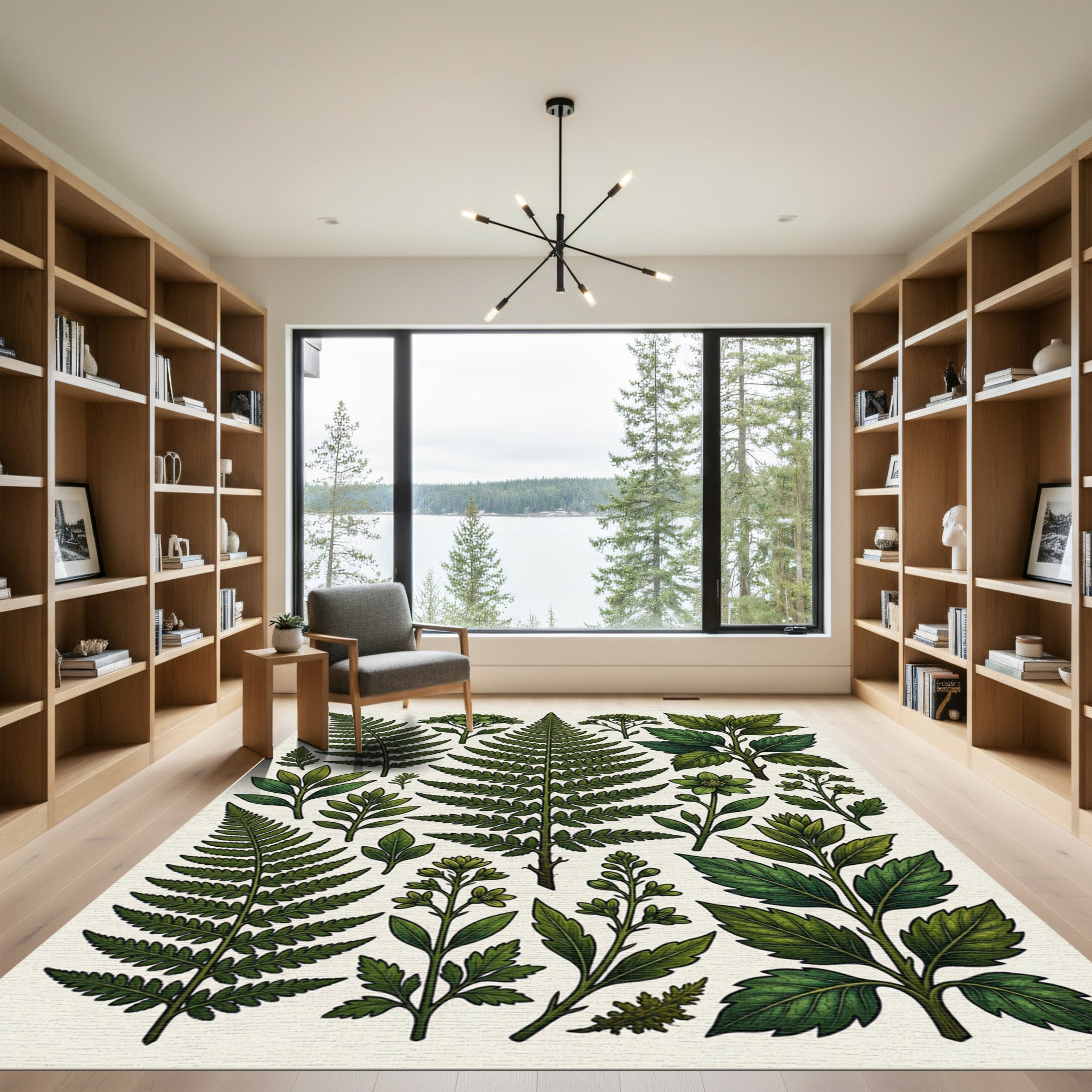 Lush Green Botanical Forest Ferns Rug