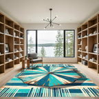 Coastal Teal White Striped Umbrella Ray Rug