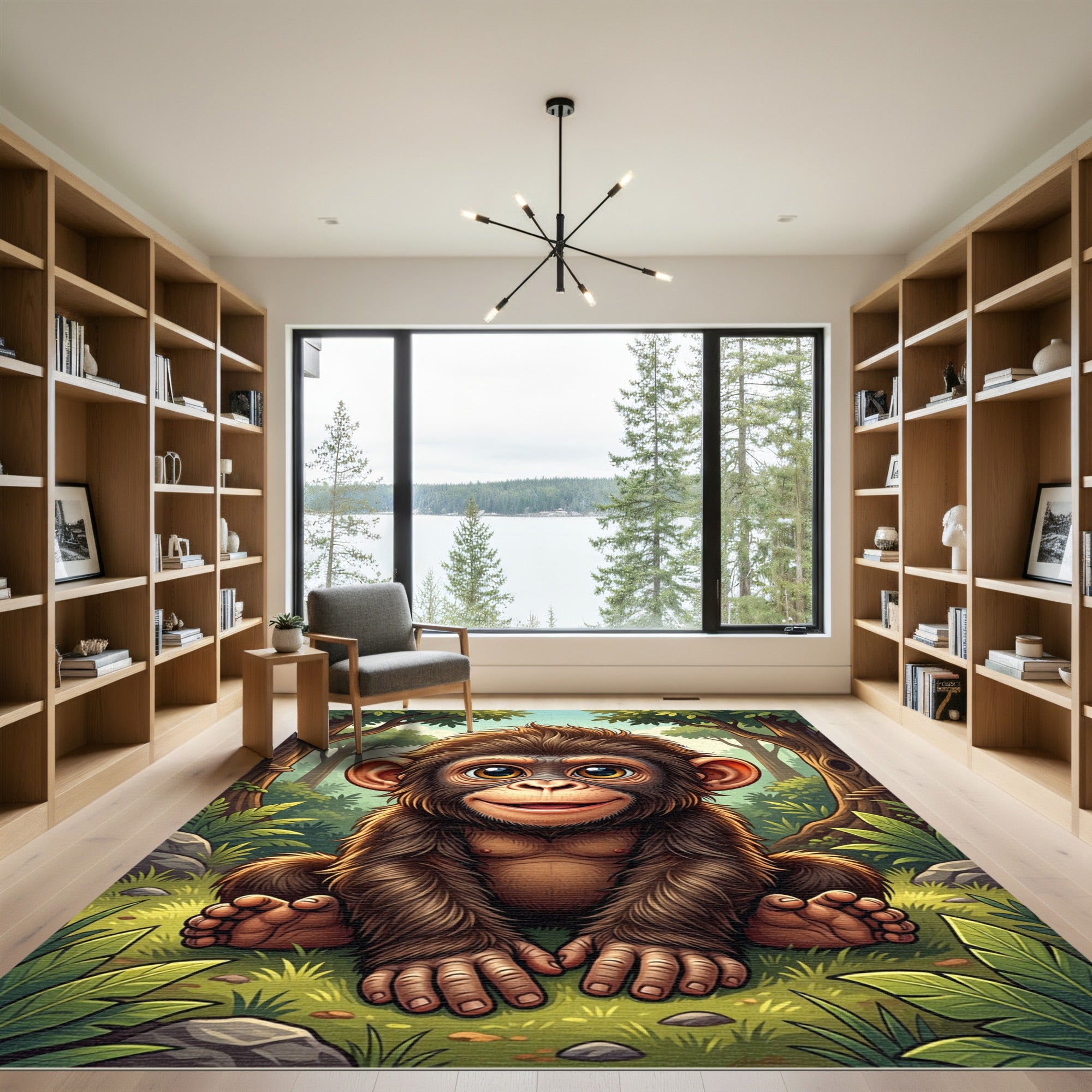 Whimsical Baby Chimp Jungle Portrait Rug