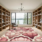Elegant Dusty Rose Art Deco Fan Rug