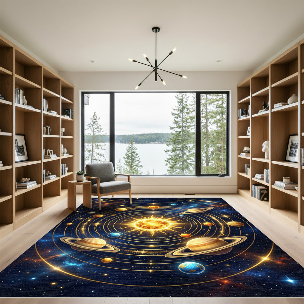 Golden Celestial Solar System Orbit Rug
