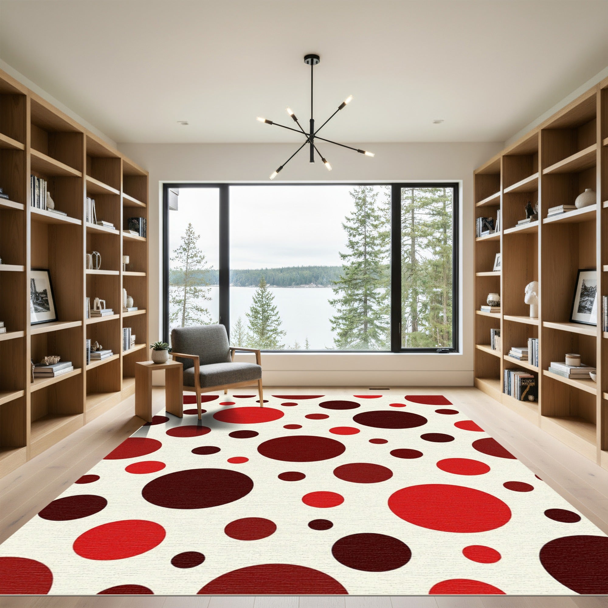 Red Crimson Polka Dot Circles Rug