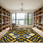 Geometric Gold Navy Aztec Diamond Texture Rug