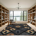 Ornate Archway Geometric Black Gold Grid Rug