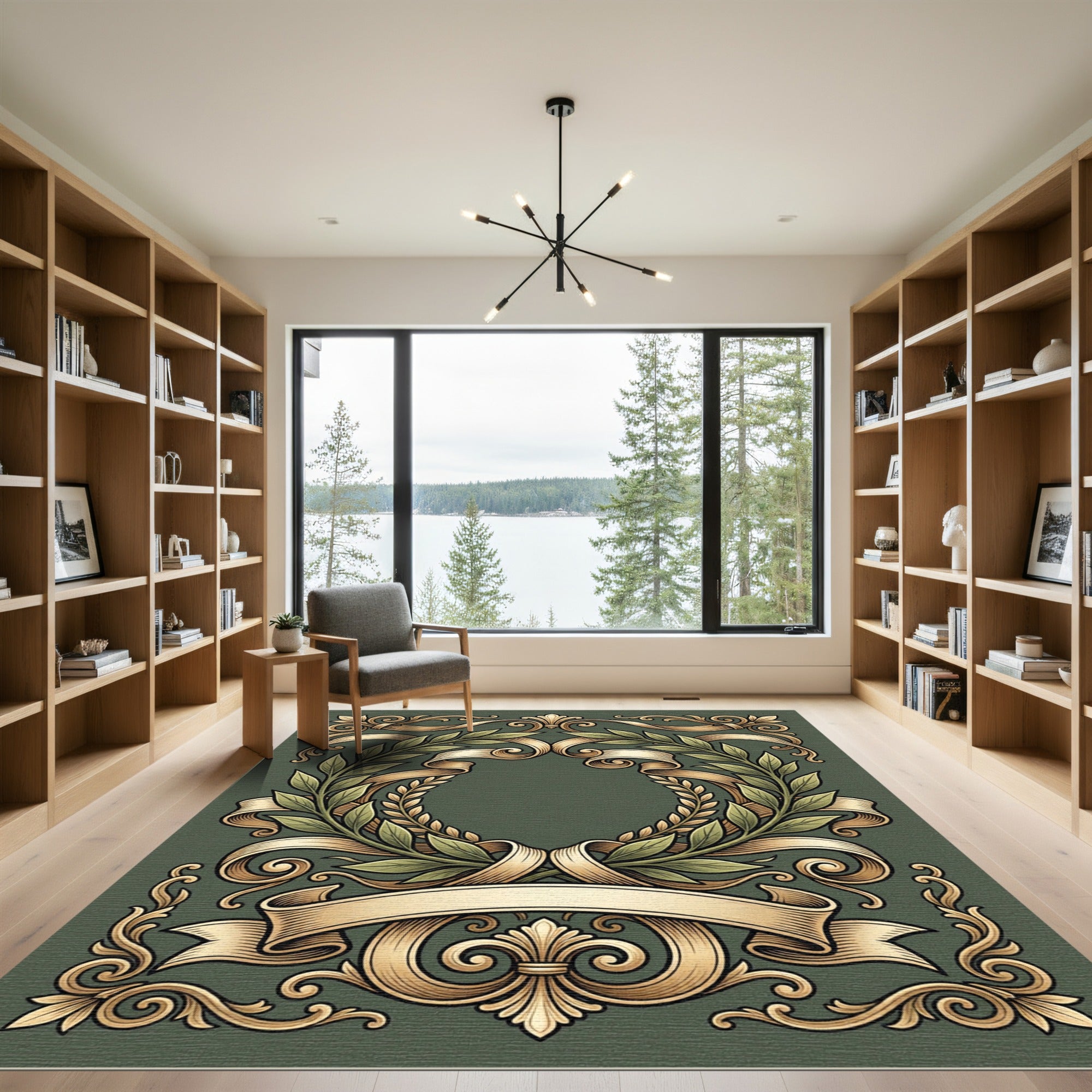 Golden Laurel Wreath Ornament Rug