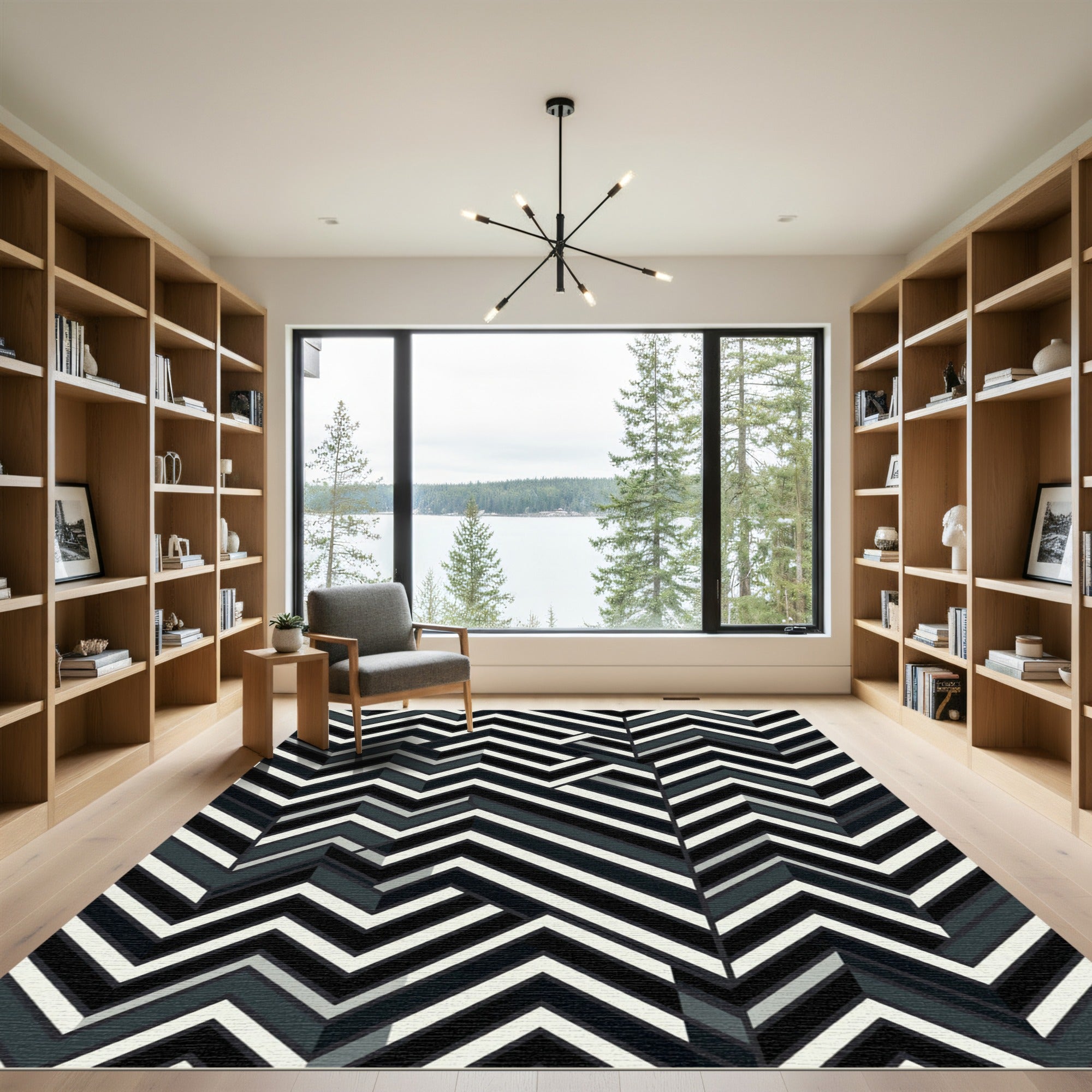 Monochromatic Chevron Geometric Collage Rug
