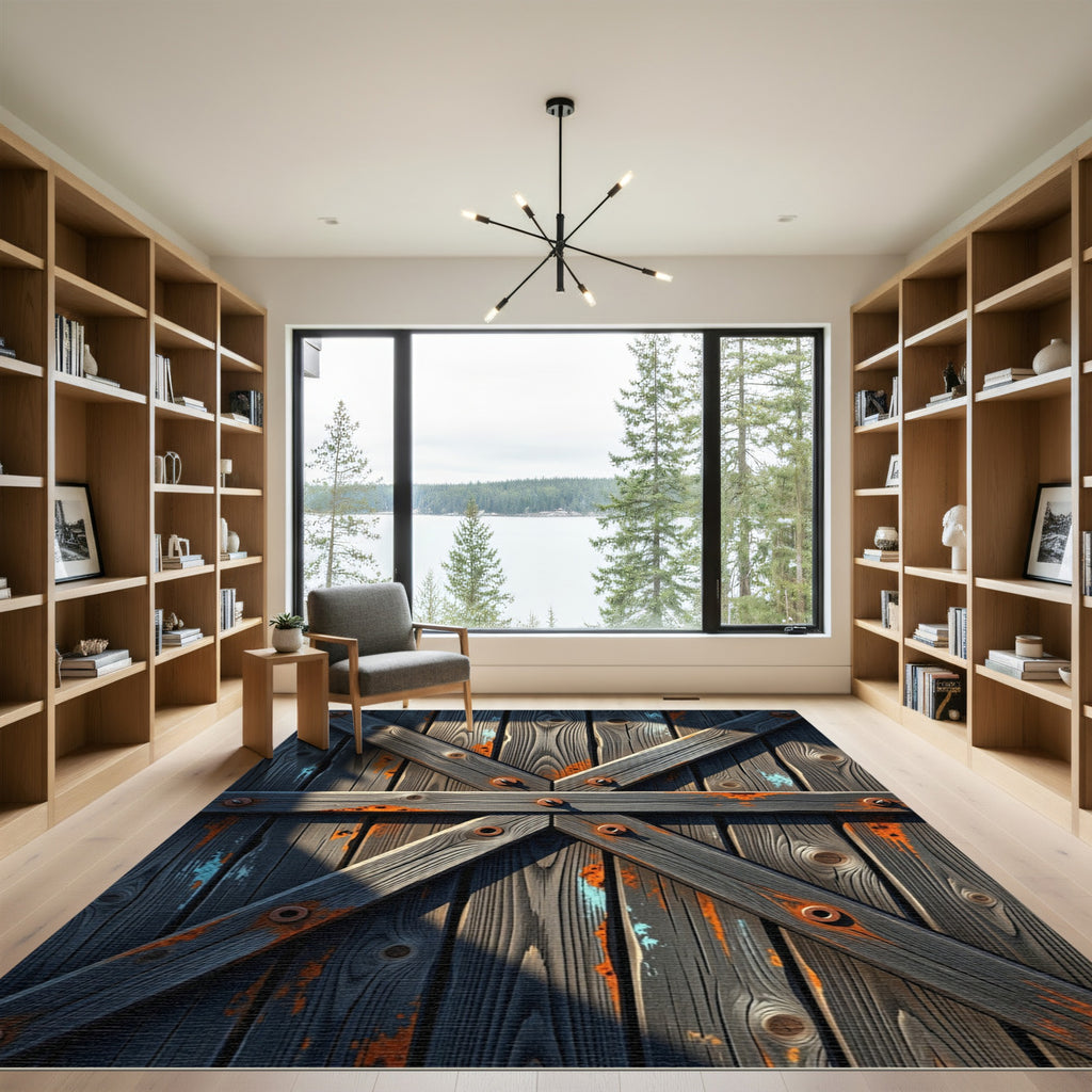 Gray Wood Plank X Frame Rug