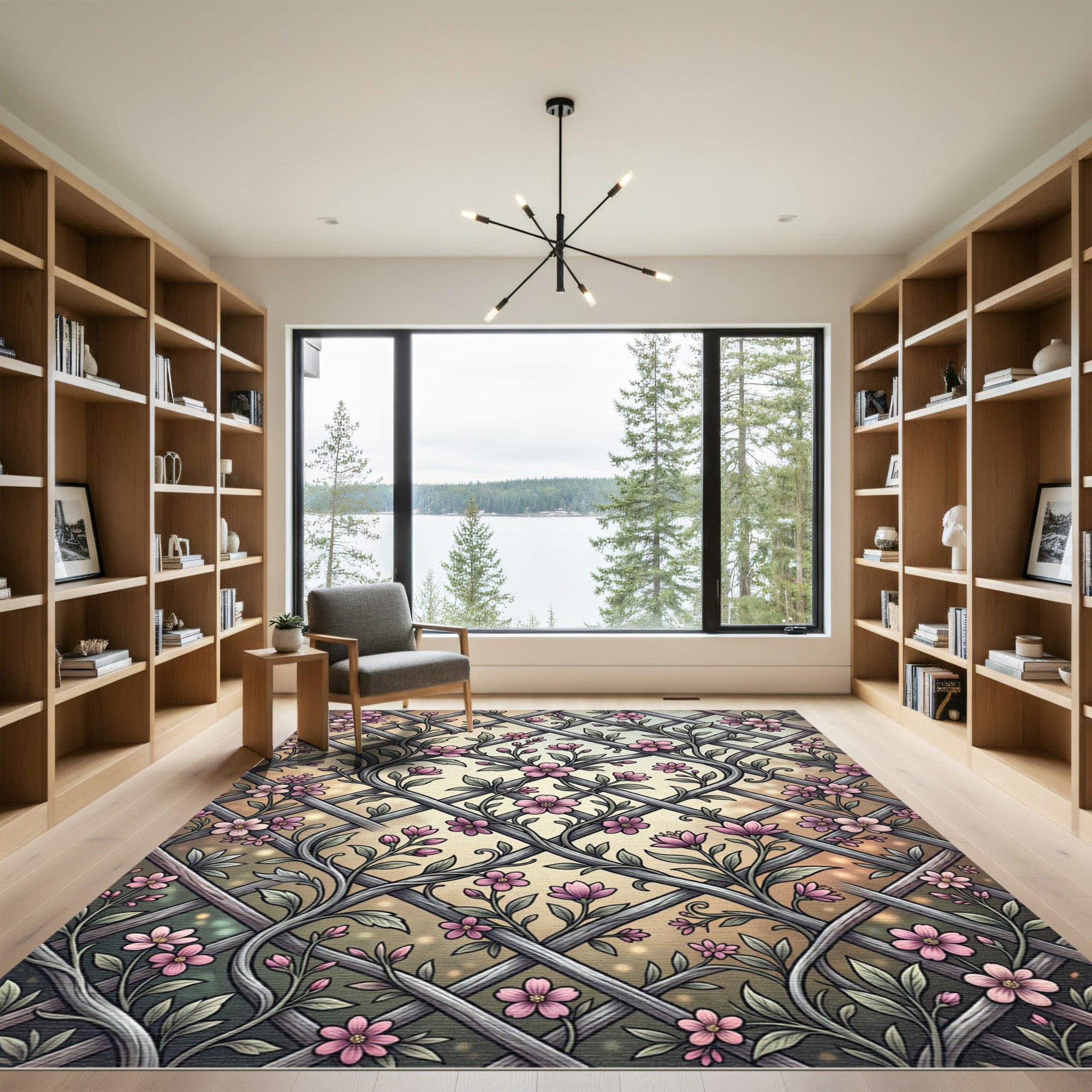 Pink Floral Lattice Garden Vines Rug