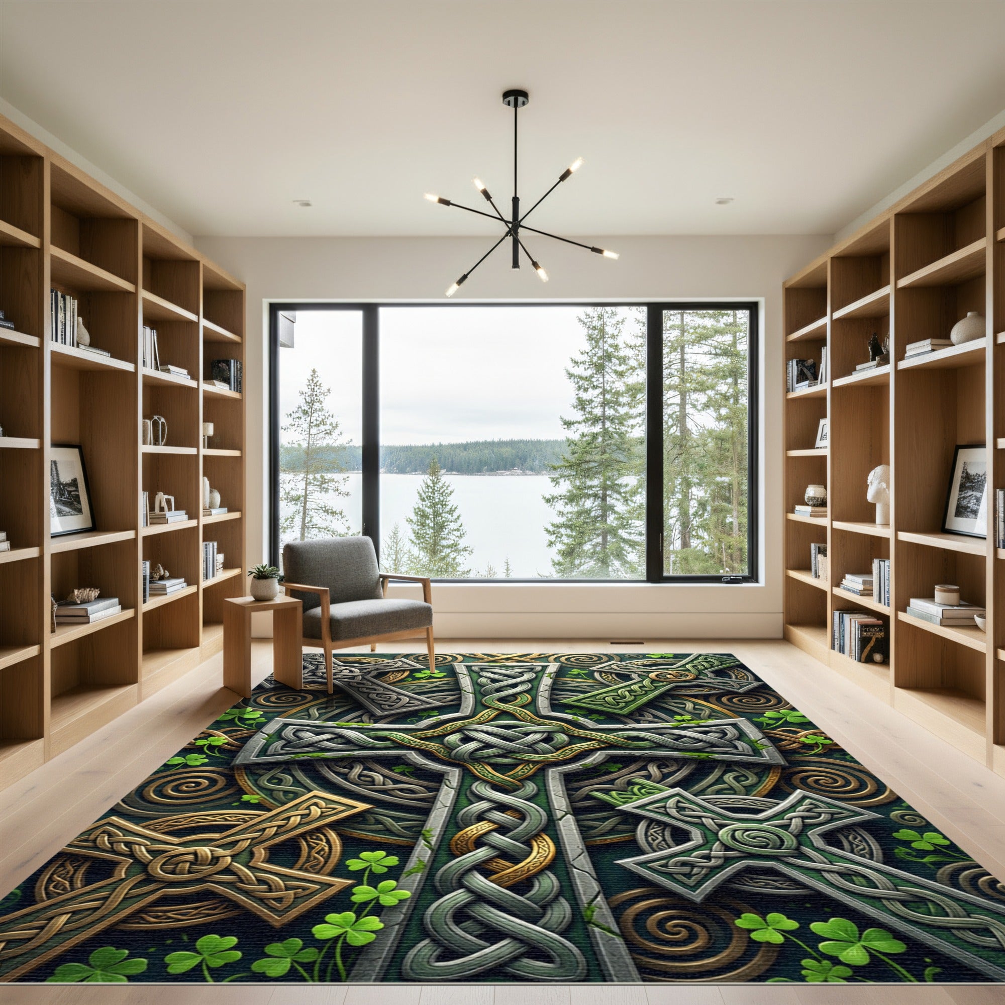 Celtic Knot Shamrock Gold Green Cross Rug