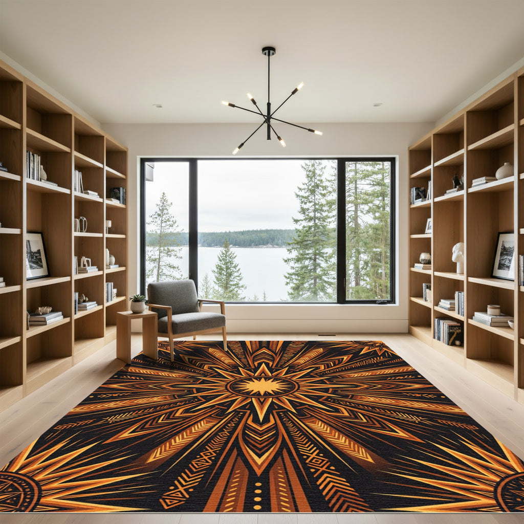Radiant Sunburst Golden Amber Geometric Art Rug