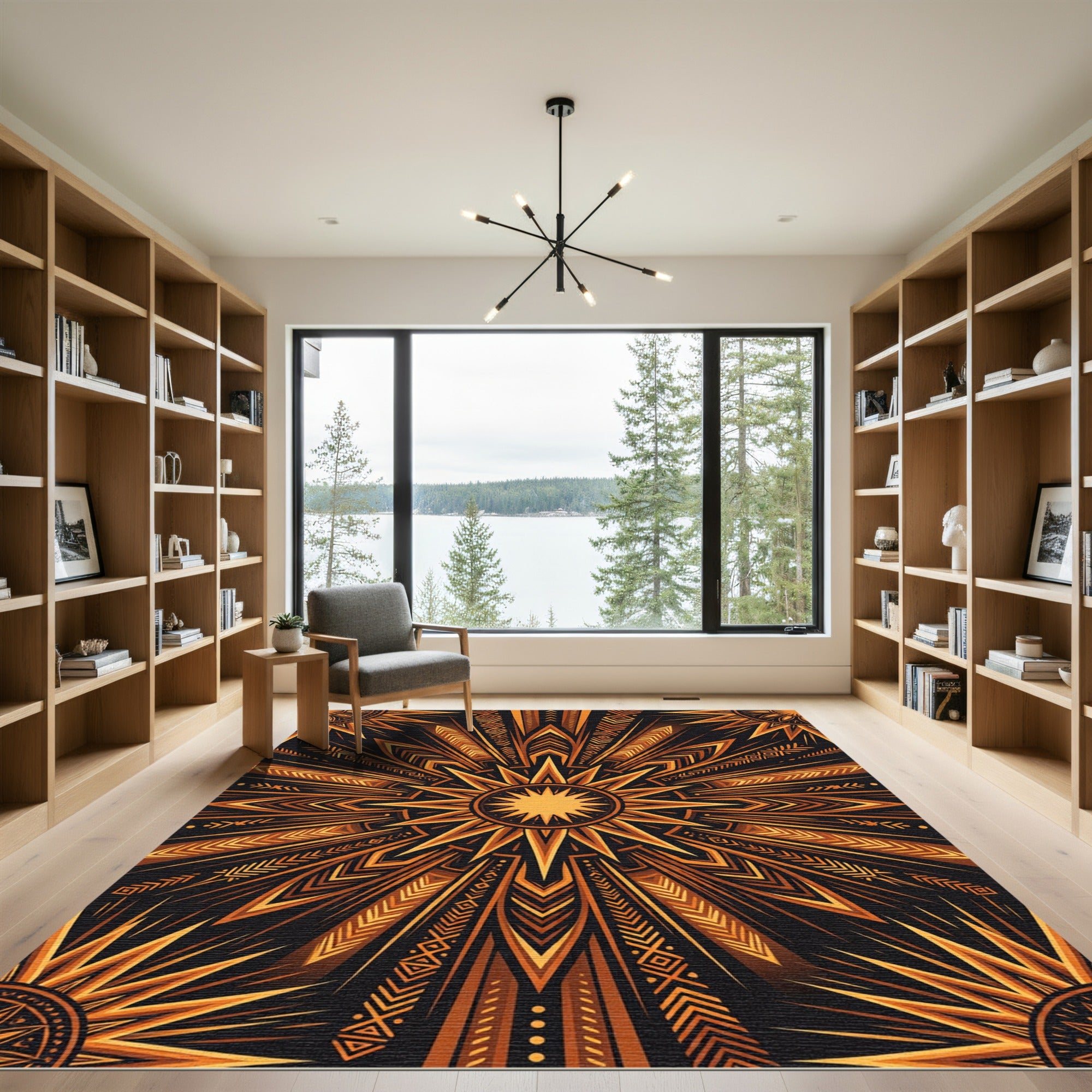 Radiant Sunburst Golden Amber Geometric Art Rug