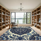 Deep Blue Floral Heart Medallion Rug