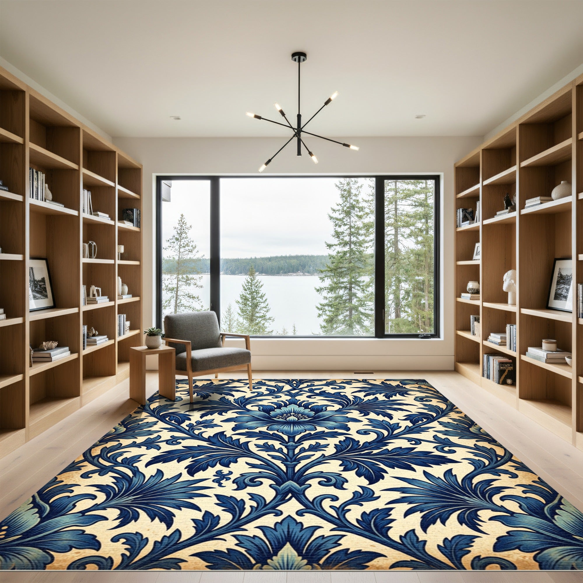 Ornate Cobalt Floral Damask Rug