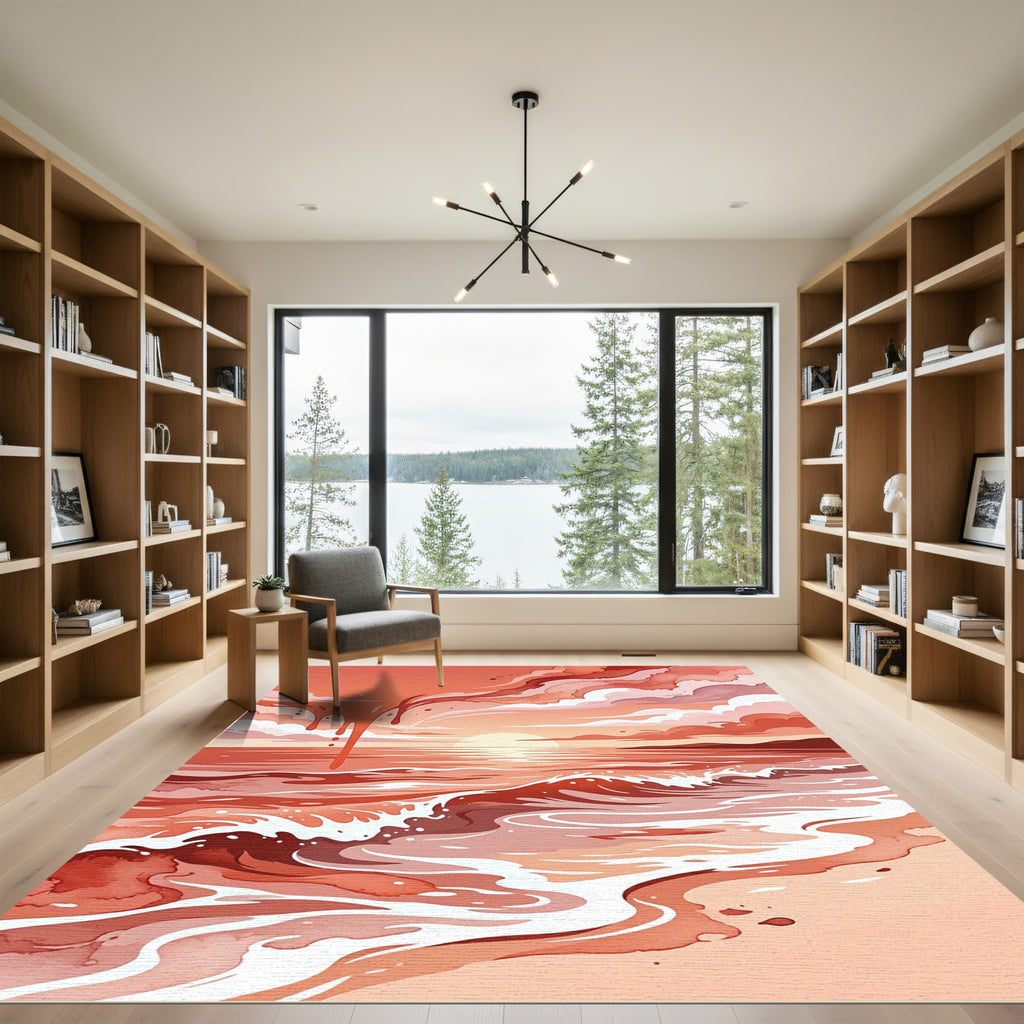 Crimson Sunset Ocean Wave Rug