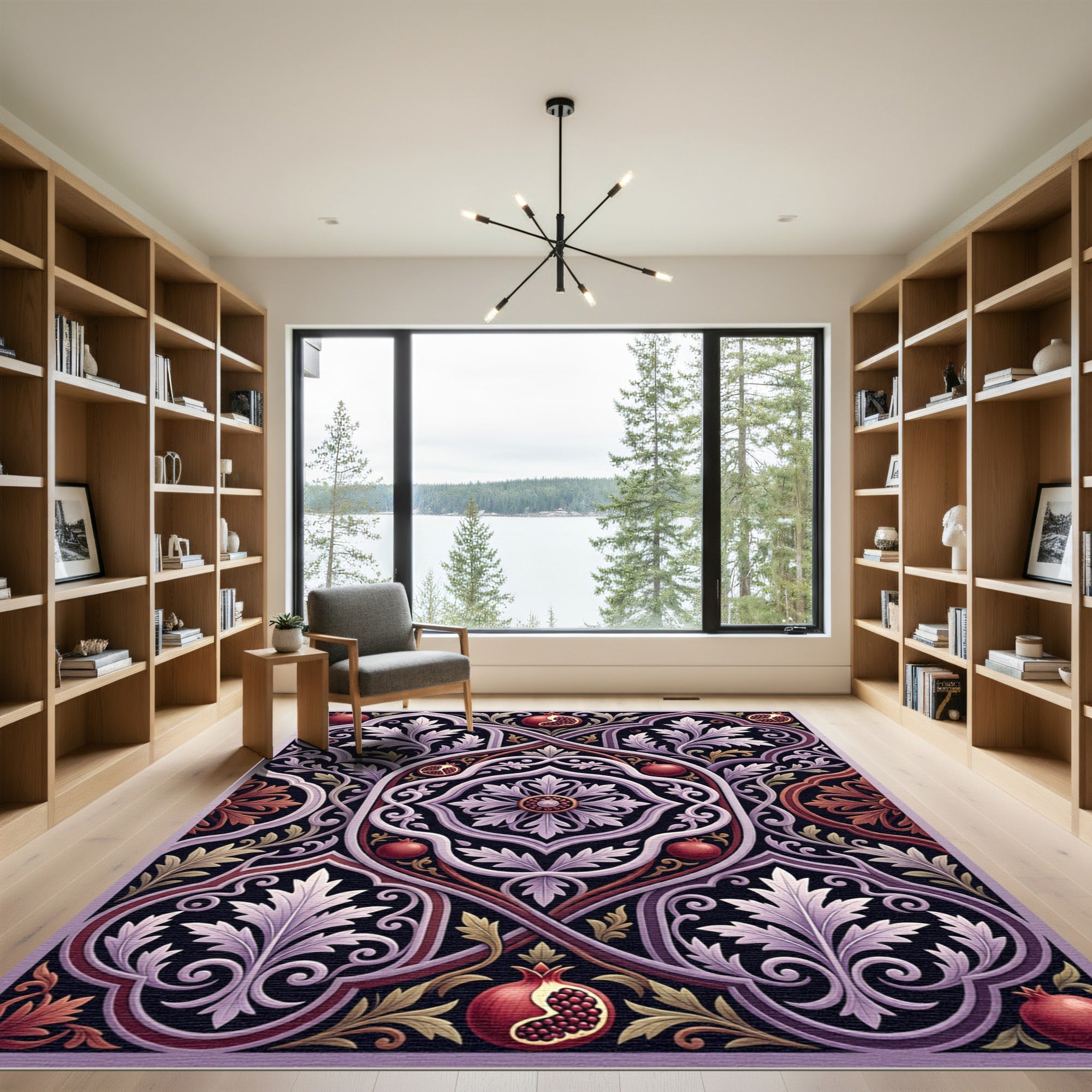 Crimson Pomegranate Floral Scrollwork Rug