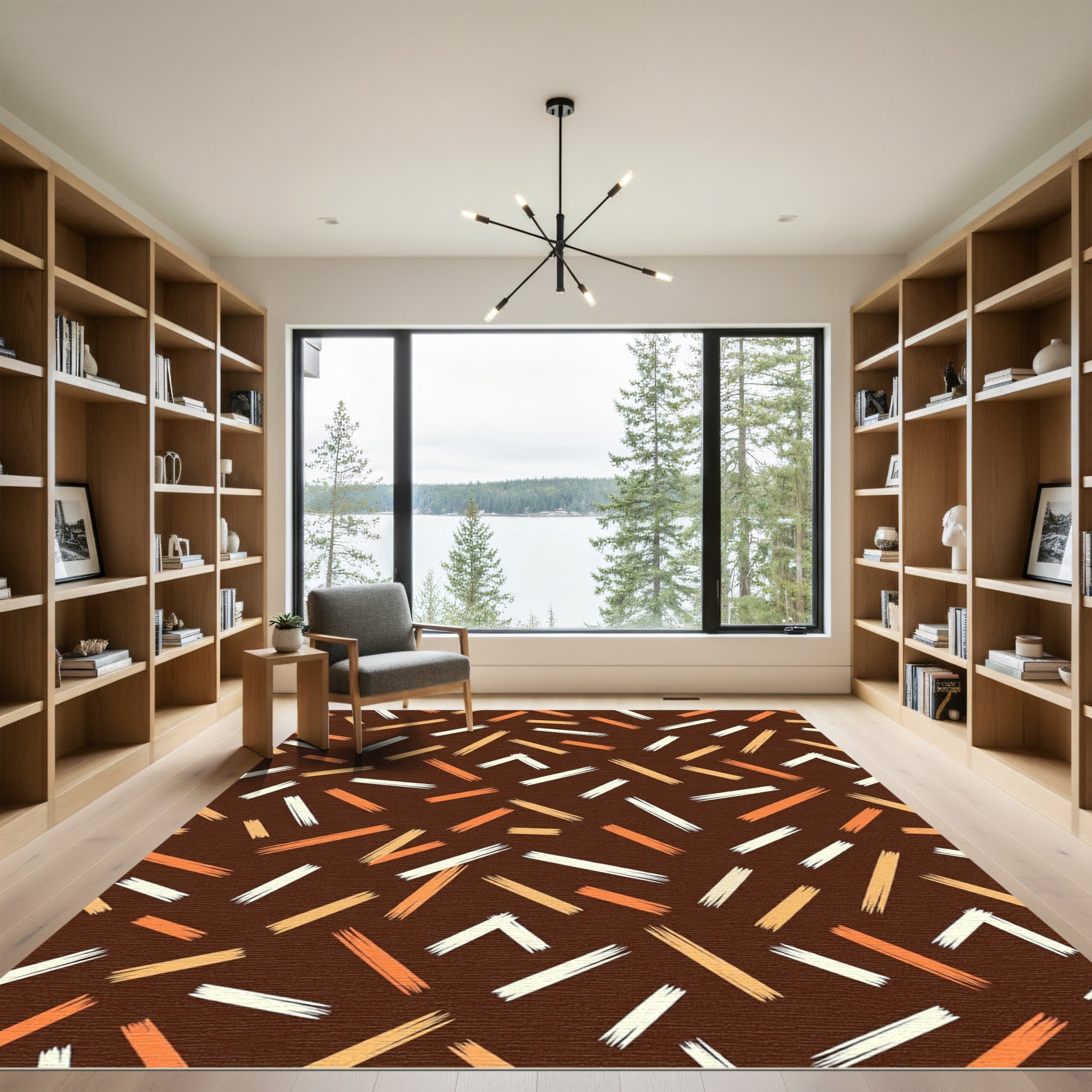 Brown Orange White Brush Stroke Scatter Rug