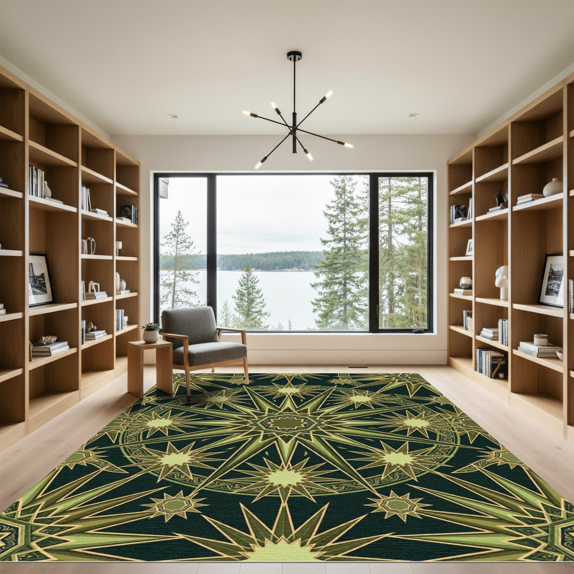 Emerald Green Geometric Starburst Rug
