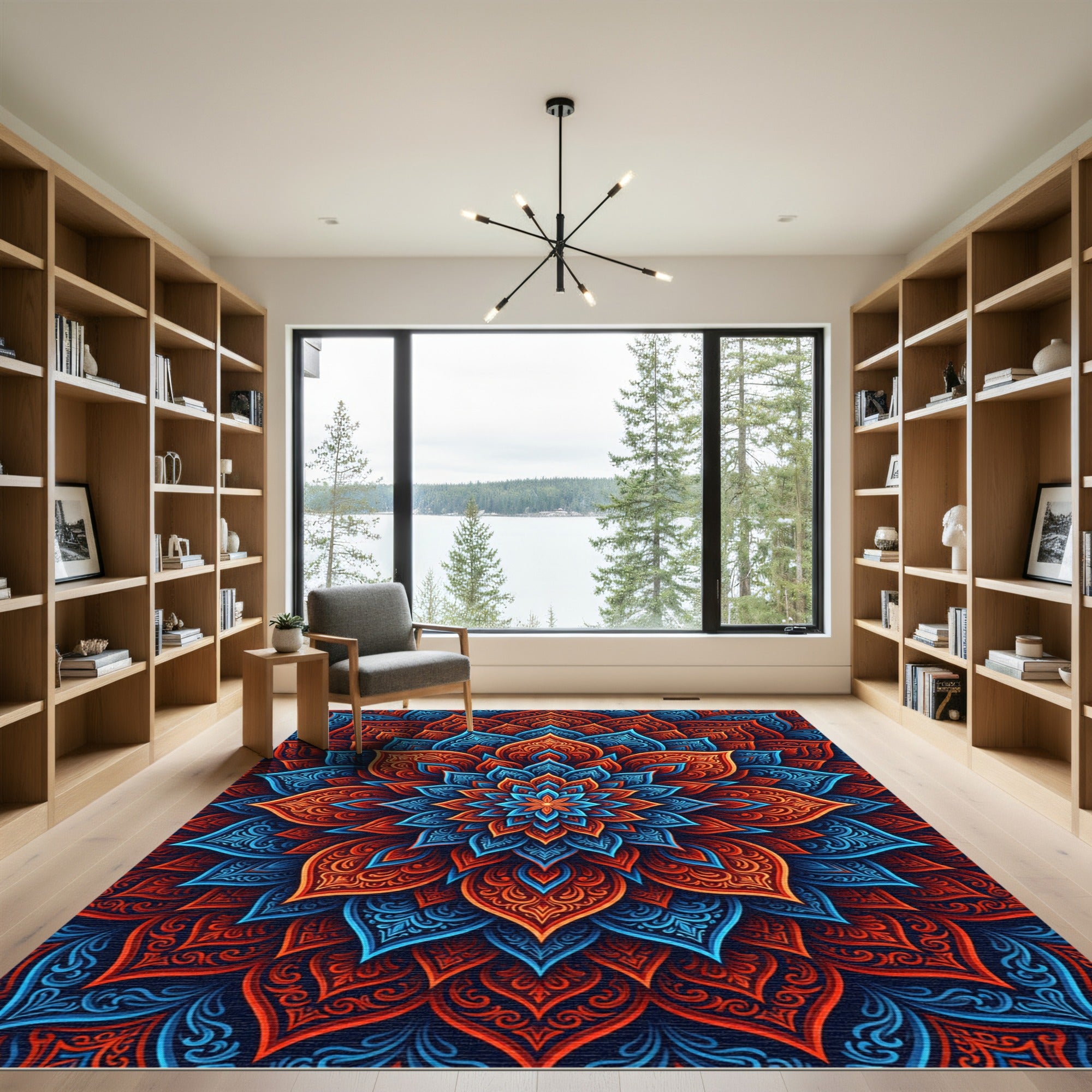 Vibrant Luminous Flame Indigo Mandala Rug