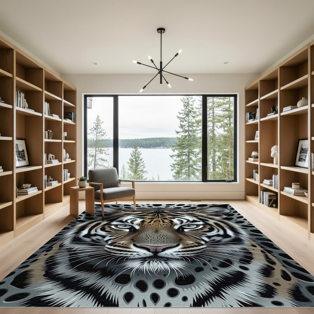 Fierce Tiger Face Grayscale Background Rug