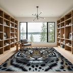 Fierce Tiger Face Grayscale Background Rug