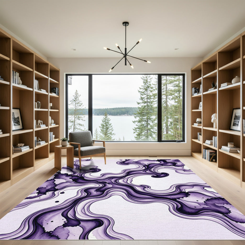 Fluid Violet Abstract Ink Flow Rug