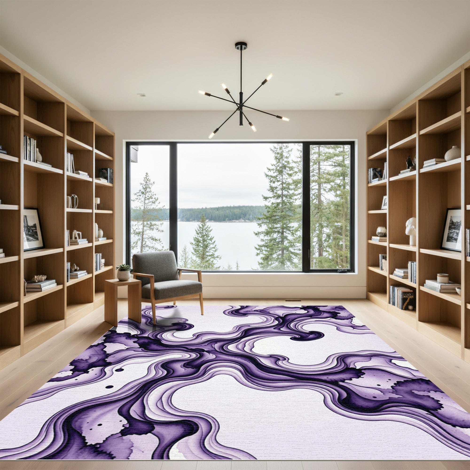 Fluid Violet Abstract Ink Flow Rug