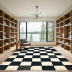Distressed Black and White Checkered Tile Rug