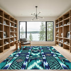 Teal Ikat Arch Lattice Geometric Rug