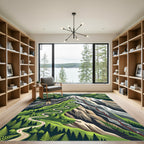 Serene Mountain Landscape Alpine Peak Illustration Rug