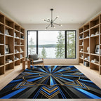 Art Deco Royal Blue Golden Sunburst Rug