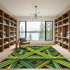 Geometric Lime and Olive Interwoven Grid Rug