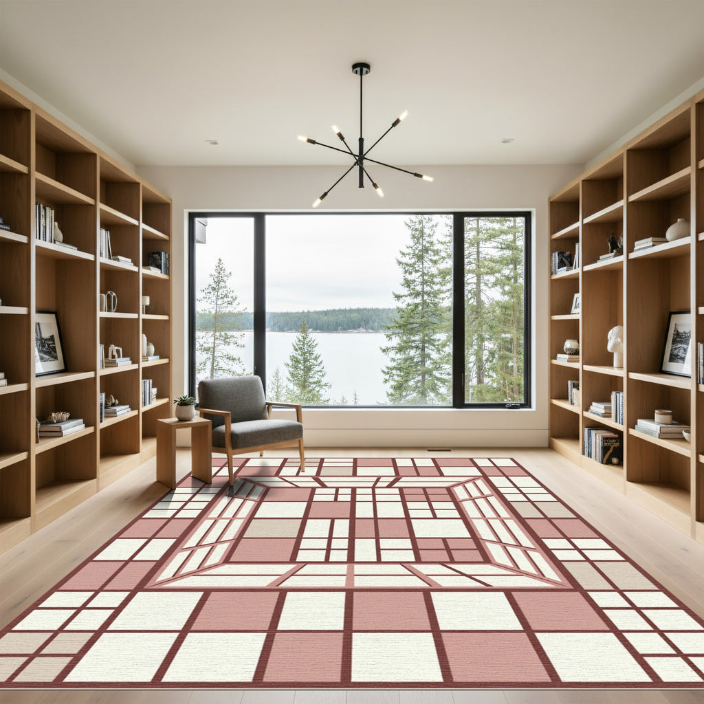 Terracotta Cubist Grid Illusion Rug