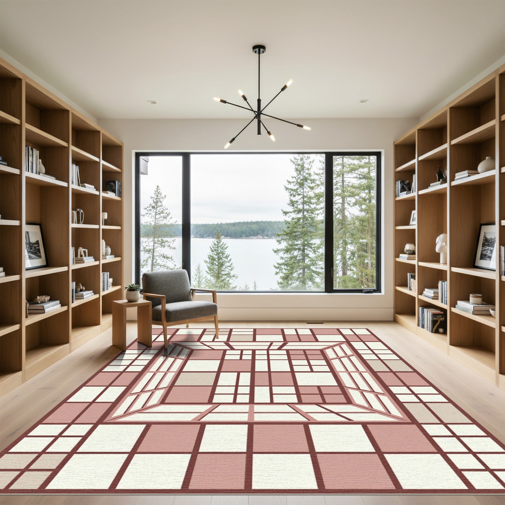 Terracotta Cubist Grid Illusion Rug