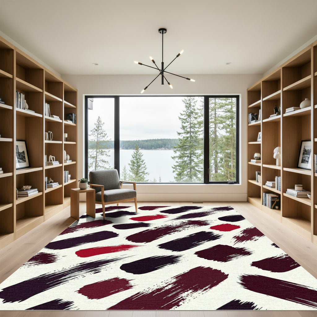 Abstract Black and Crimson Brush Strokes Rug