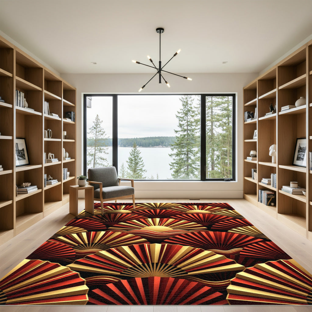 Imperial Red Gold Fan Waves Rug